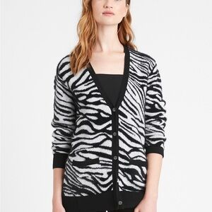 NWT Banana Republic Fuzzy Zebra Print Cardigan Sweater